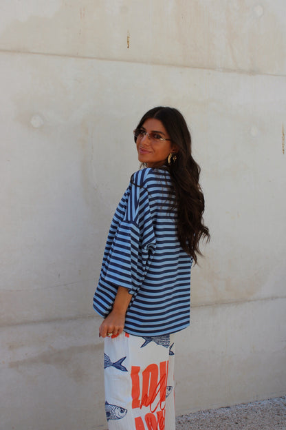 Navy and Sky Blue Striped T-shirt