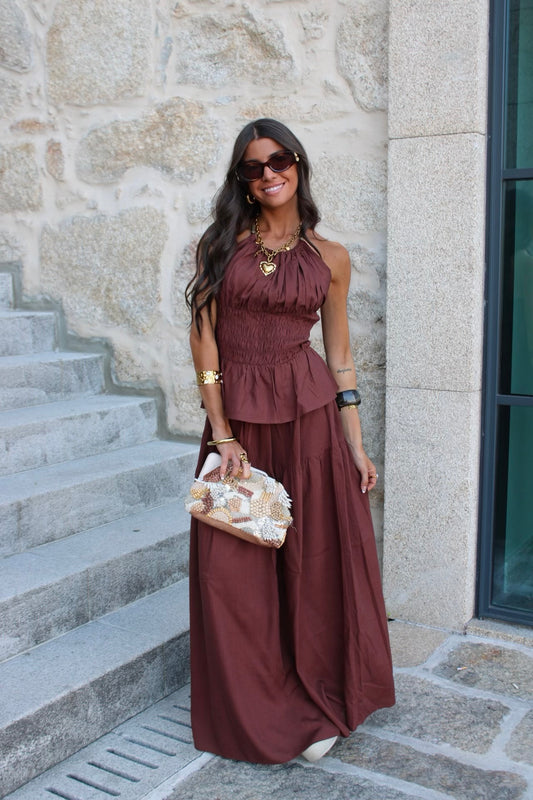 Chocolate Co-ord Set: Long Skirt & Top