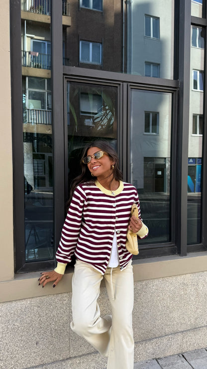 Striped Cardigan in Burgundy w/ Butter Yellow Accents | Pre-order (shipping on October 8)
