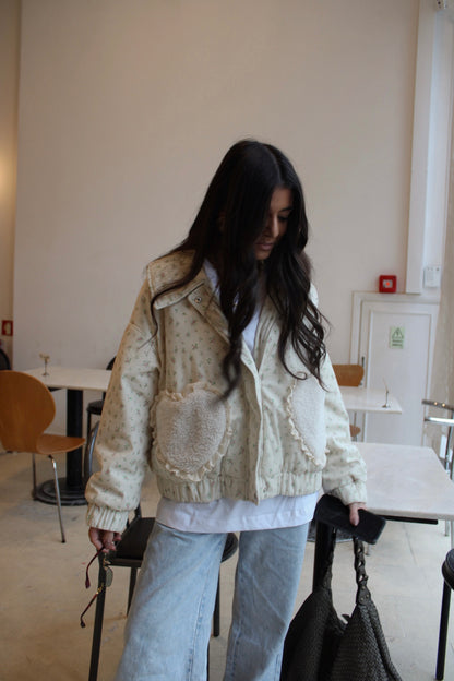 Floral Quilted Jacket with Fur Effect Pockets