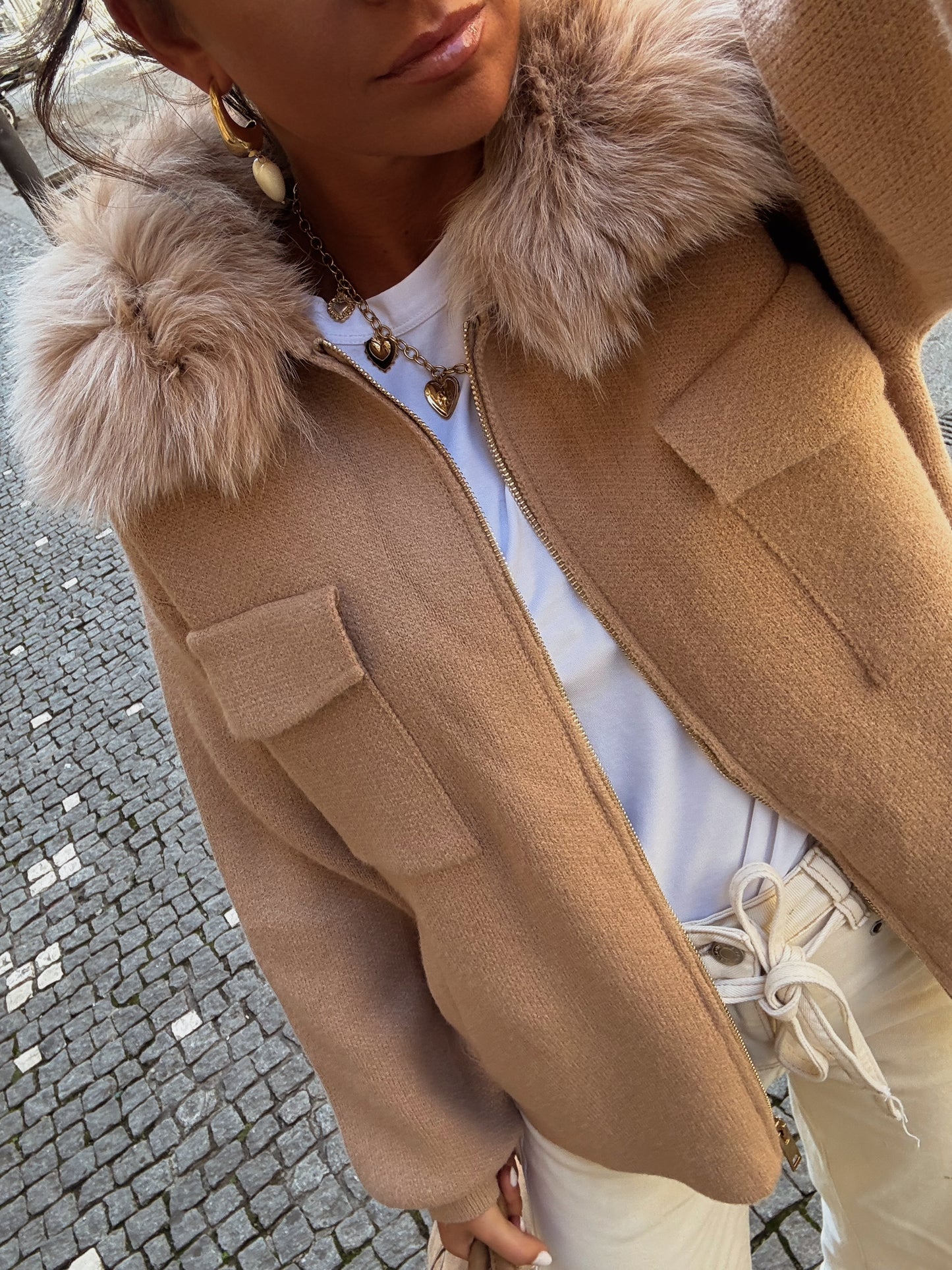 Wool & Cashmere Blend Jacket in Camel