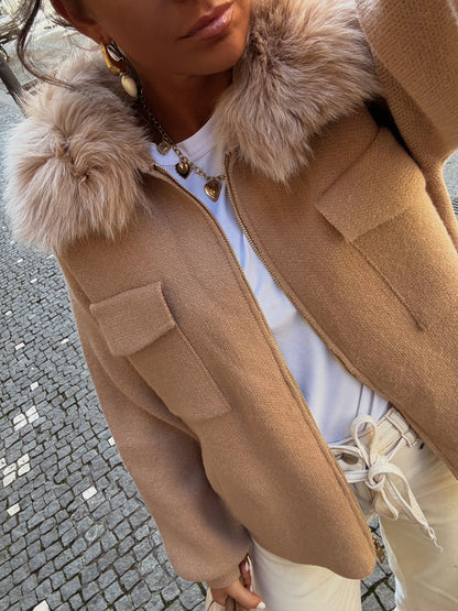 Wool & Cashmere Blend Jacket in Camel