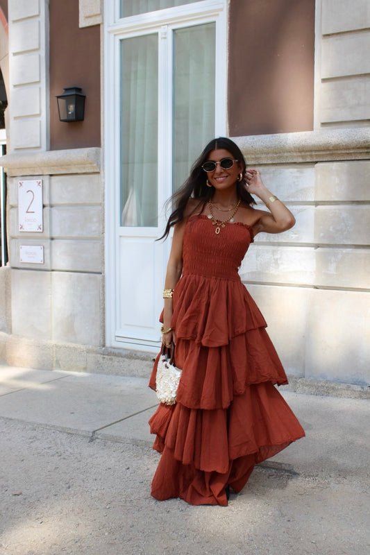 Dark Terracotta Tiered Maxi Dress