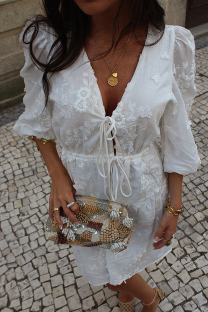 White Dress with Embroidered Details