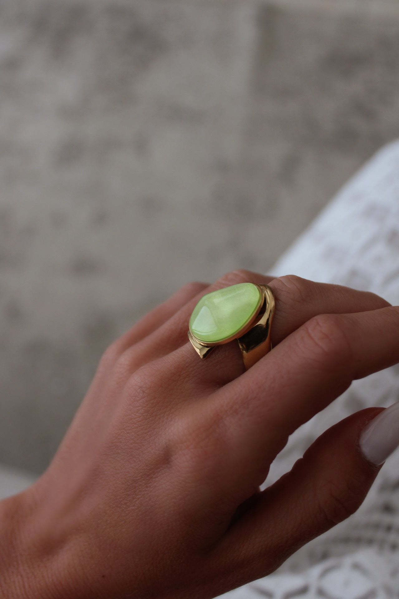 Ring With Pistachio Green Stone