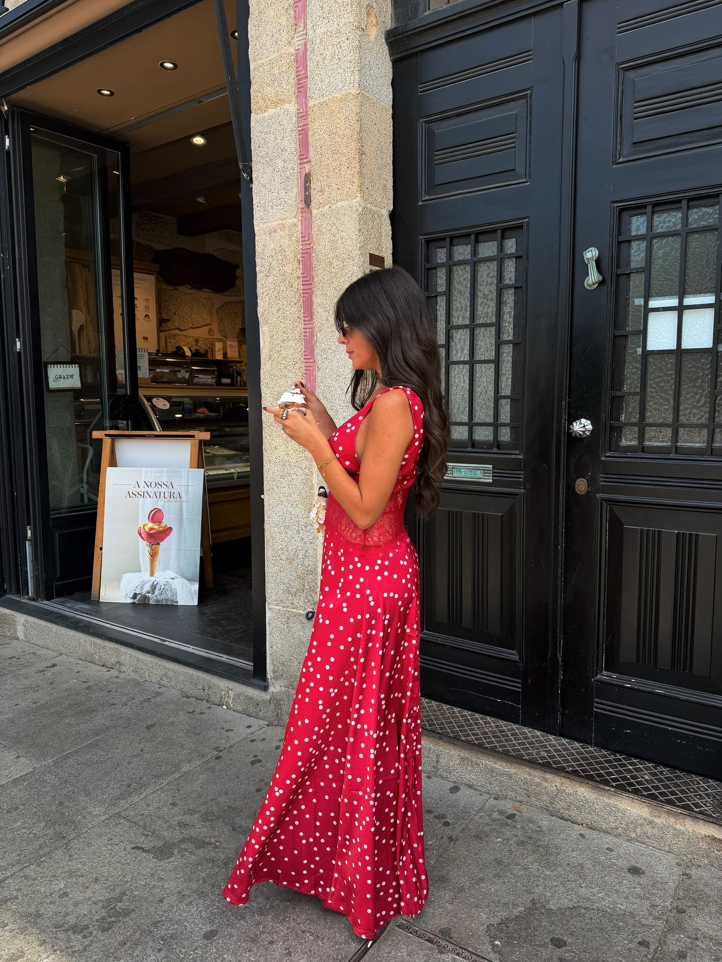 Red Polka Dot Lace Maxi Dress