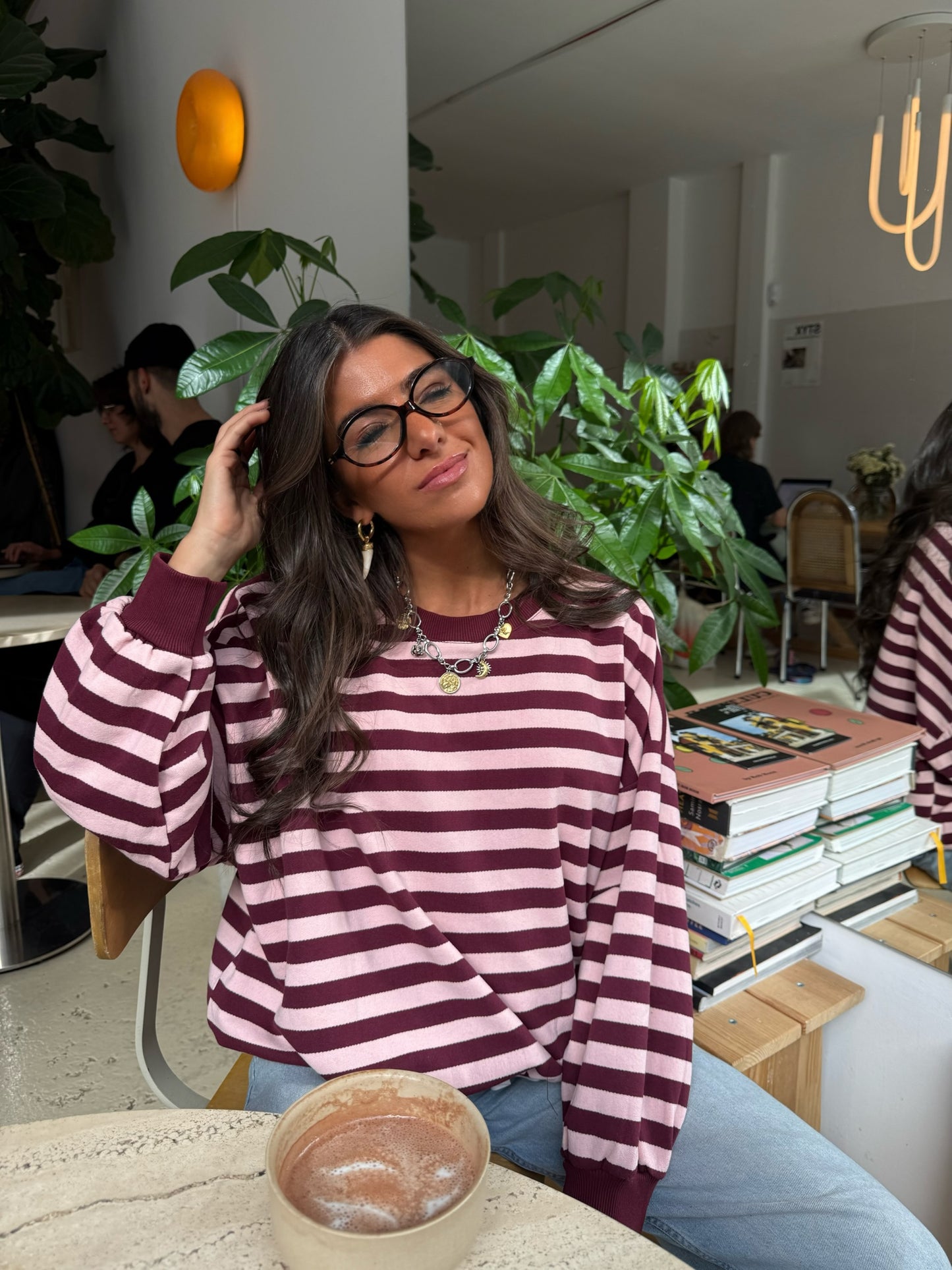 Burgundy Fleece Striped Sweatshirt