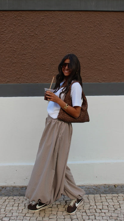Brown Vichy Balloon Pants