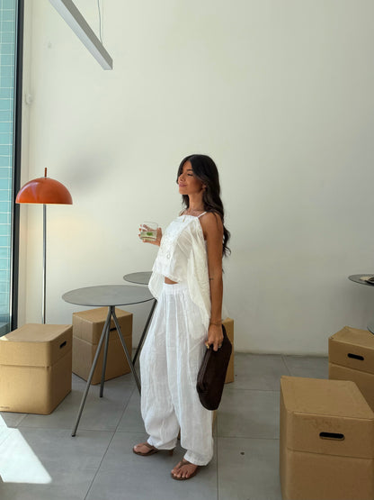 White Embroidered Panel Top