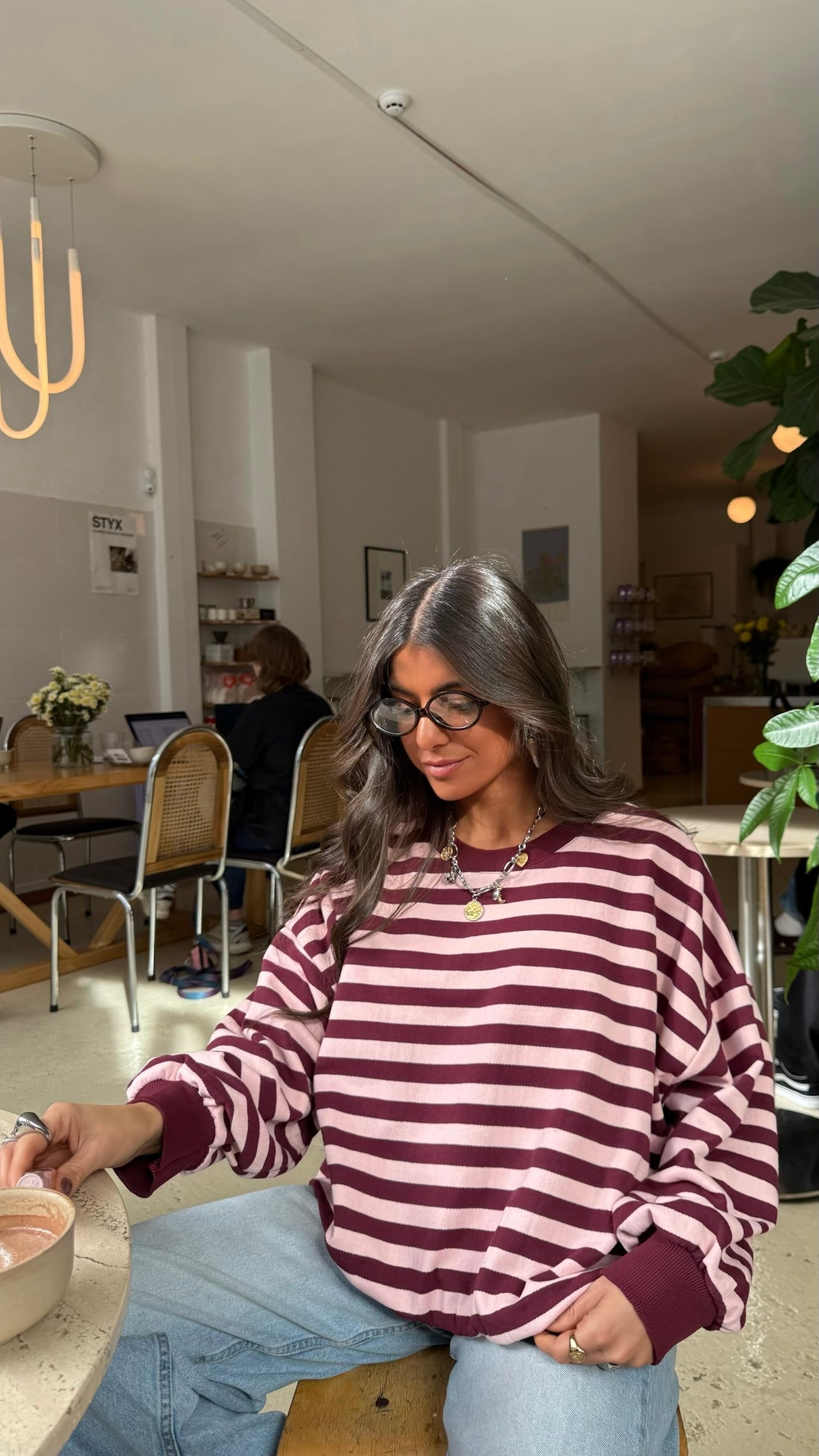 Burgundy Fleece Striped Sweatshirt