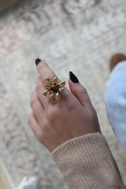 Flower Ring with Brown Stone