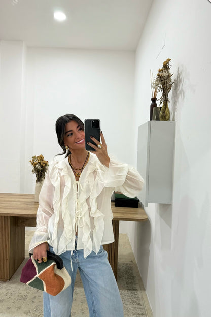 Ruffled Cream Blouse