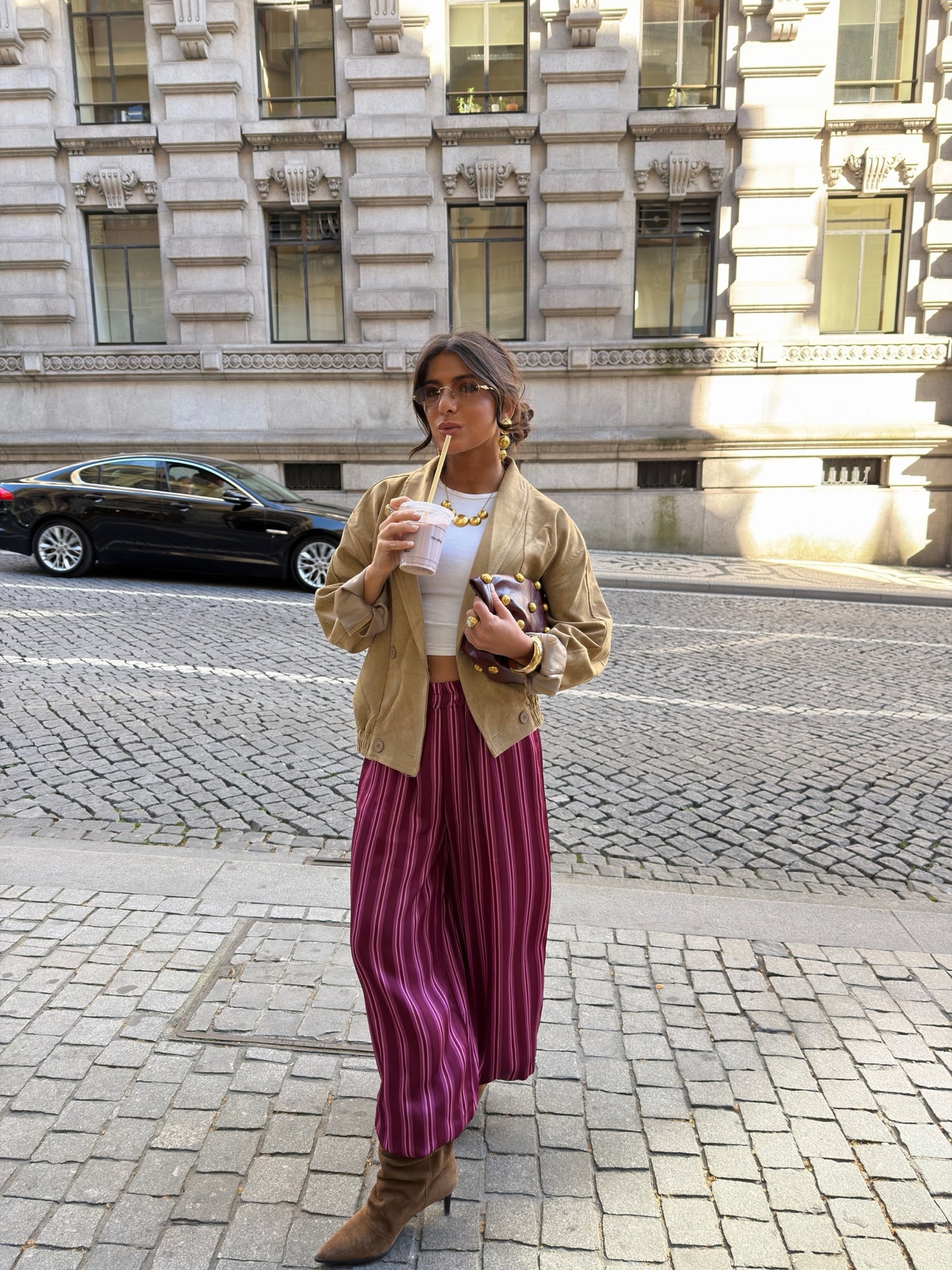 Berry Stripe Balloon Trousers