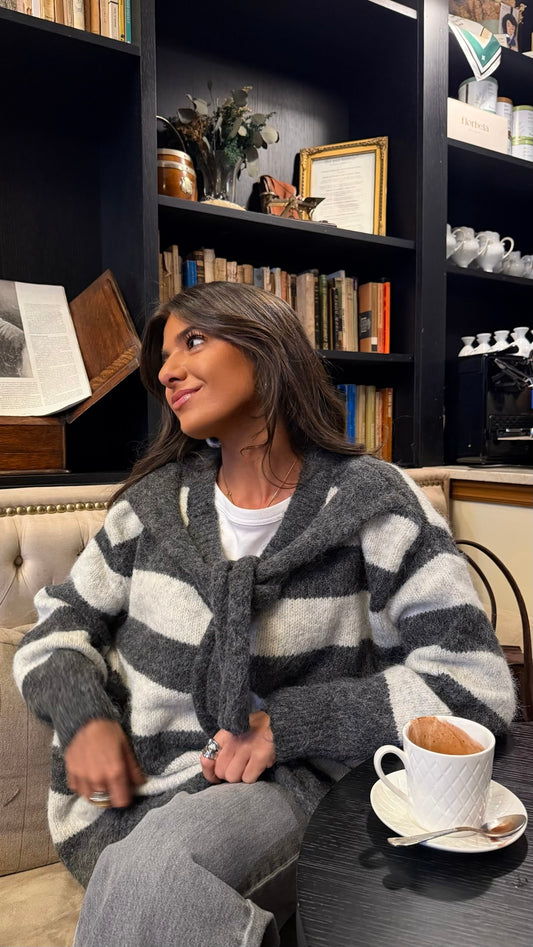 Ash Grey  Wrap-Tie Knit Sweater