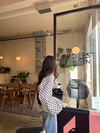 Polka Dot Balloon Blouse in White
