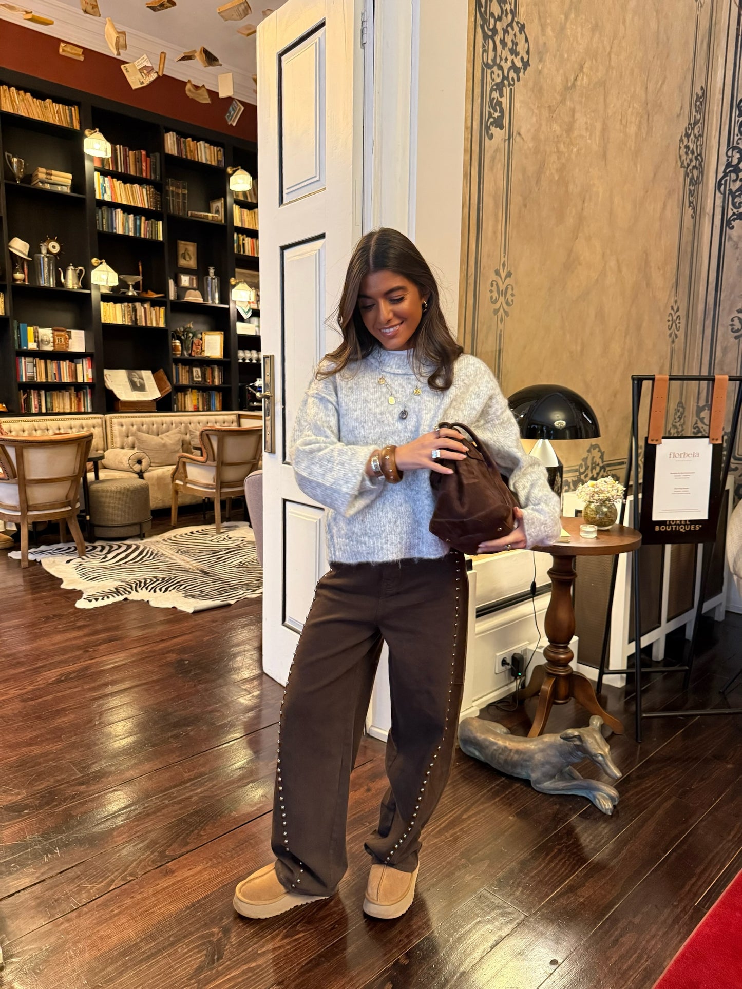 Brown Studded Wide-Leg Pants