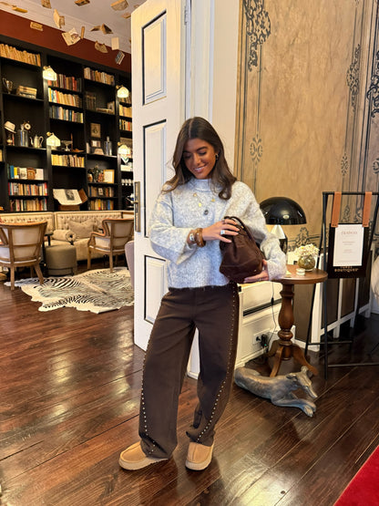 Brown Studded Wide-Leg Pants