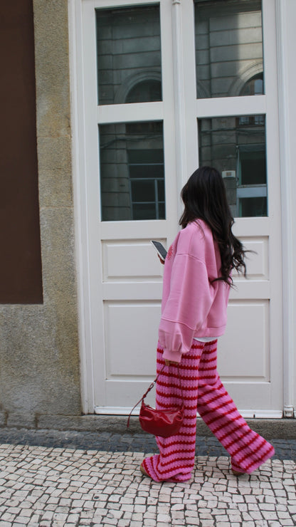 Striped Knit Pants in Pink & Red