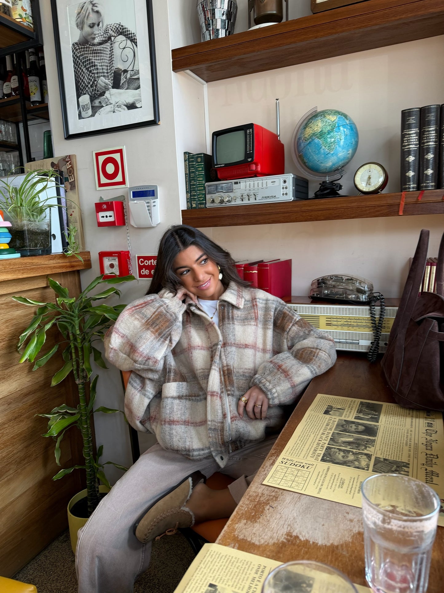 Plaid Wool-Blend Bomber Jacket