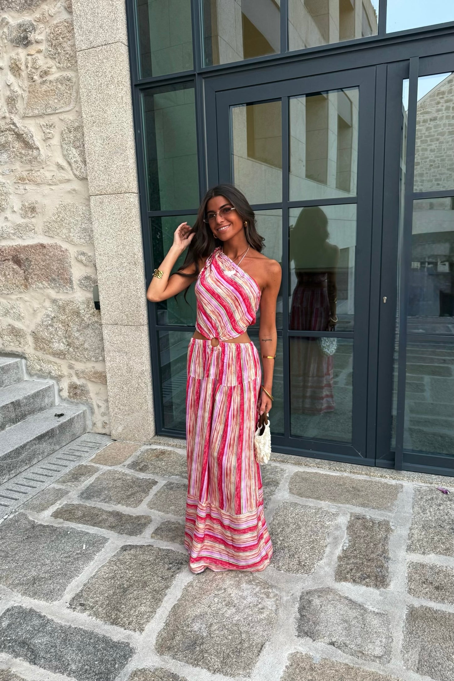 Long Rose-Toned Dress with Cut-Out Detail hi