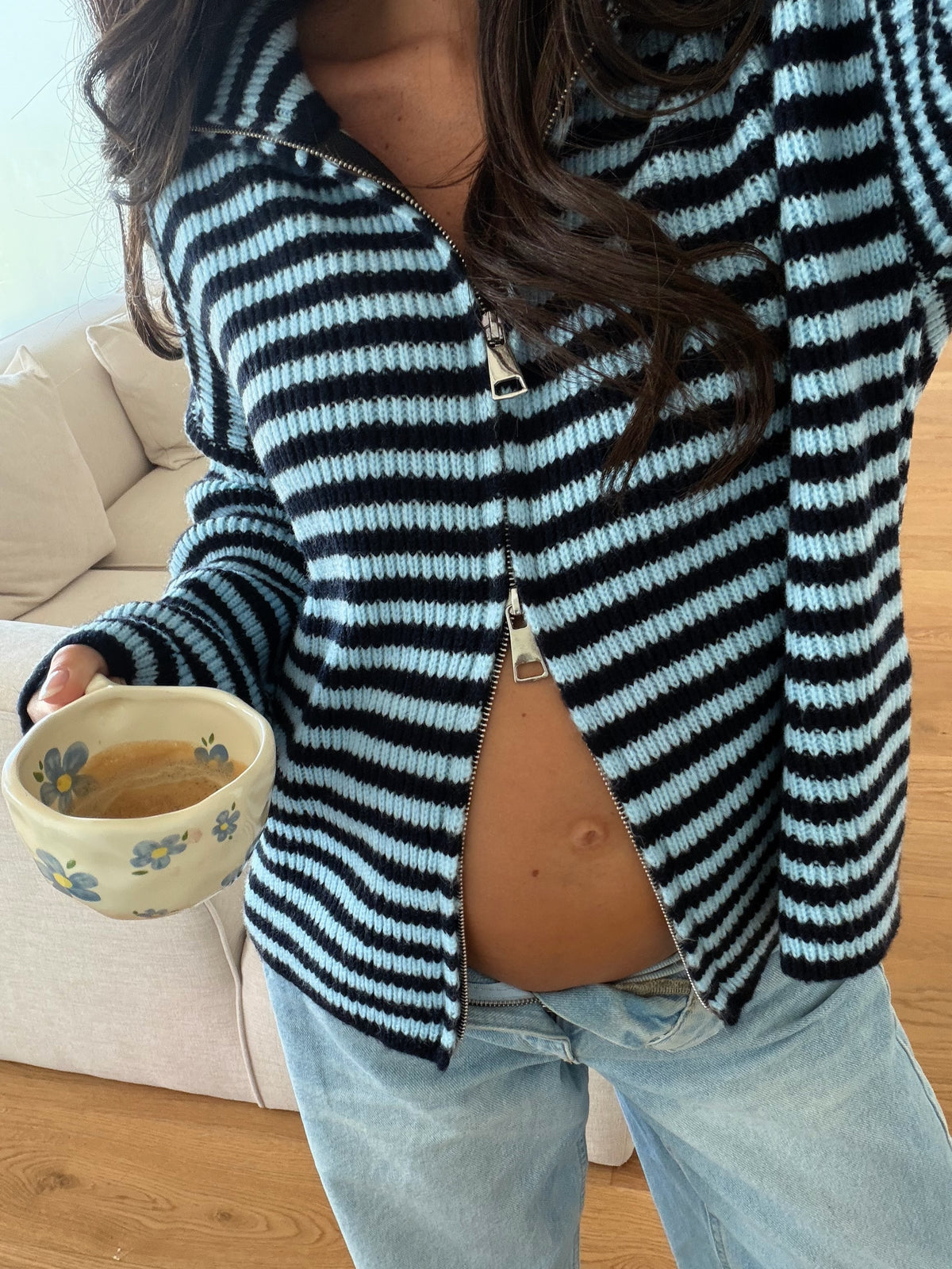 Blue & Navy Striped Zip Cardigan