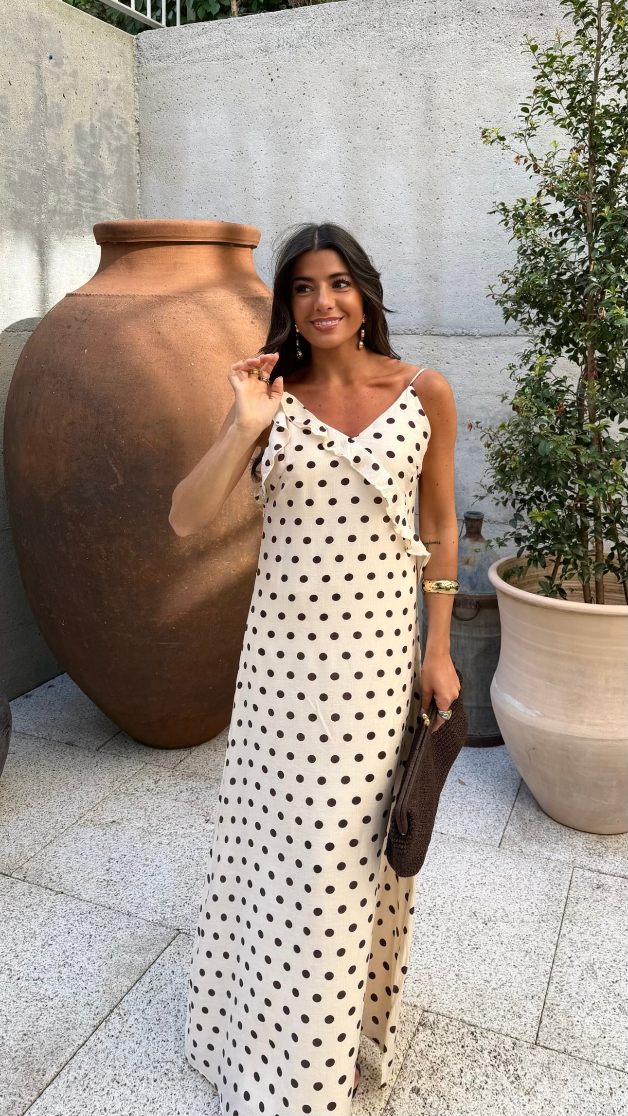 Polka Dot Ruffle Maxi Dress