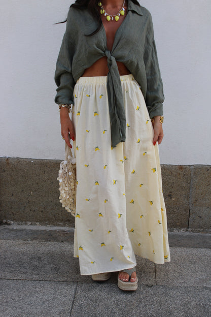 Pastel Lemon Midi Skirt