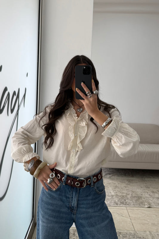 Cream Ruffled Blouse