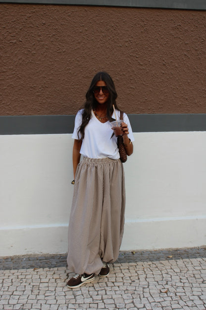 Brown Vichy Balloon Pants