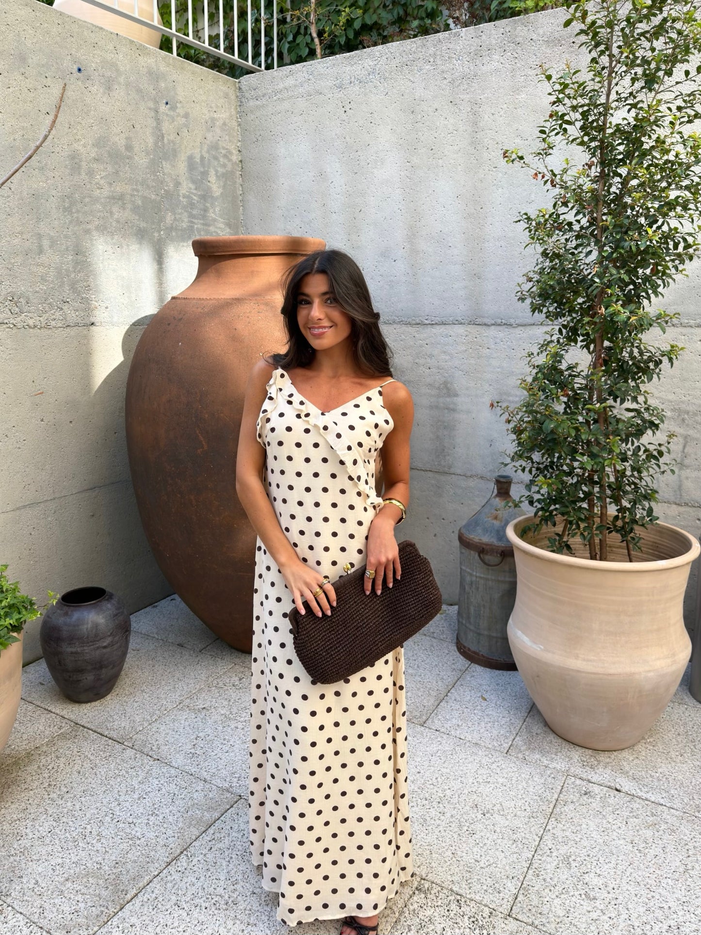 Polka Dot Ruffle Maxi Dress