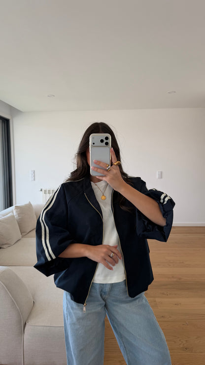 Navy Trench Bomber Jacket
