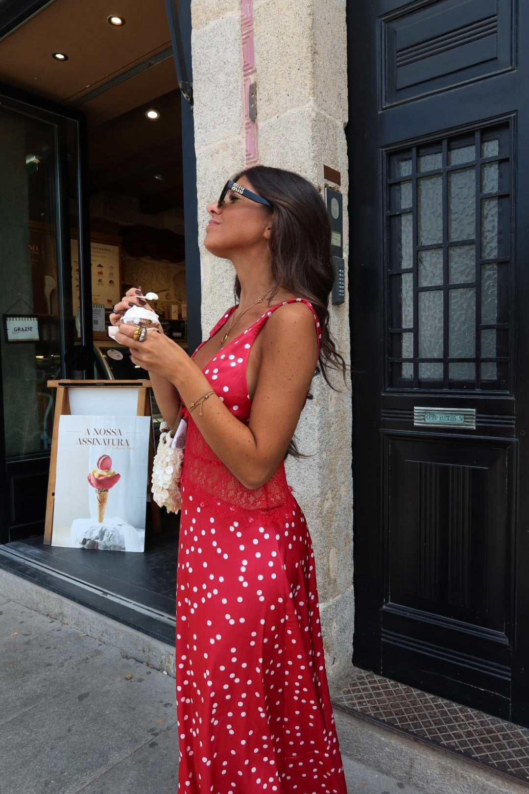 Red Polka Dot Lace Maxi Dress