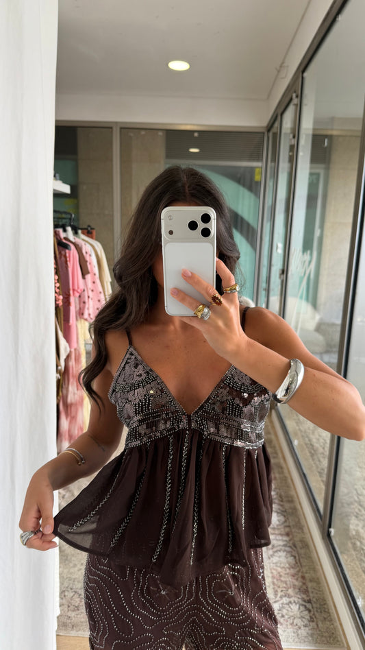 Dark Chocolate Sequin Top