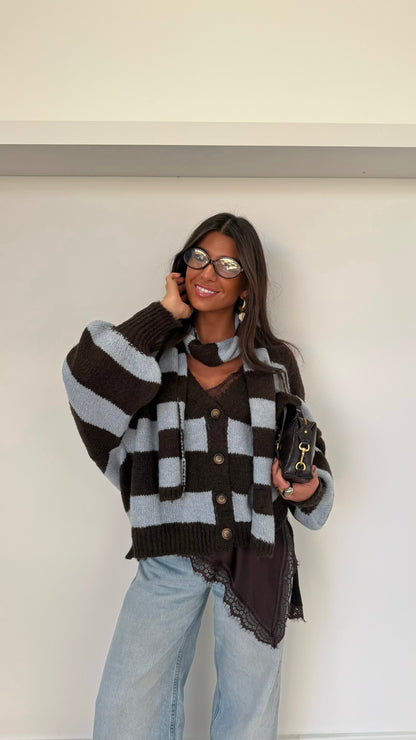Striped Cardigan with Matching Scarf
