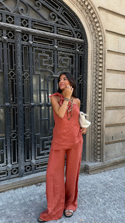 Terracotta Linen Two-Piece Set