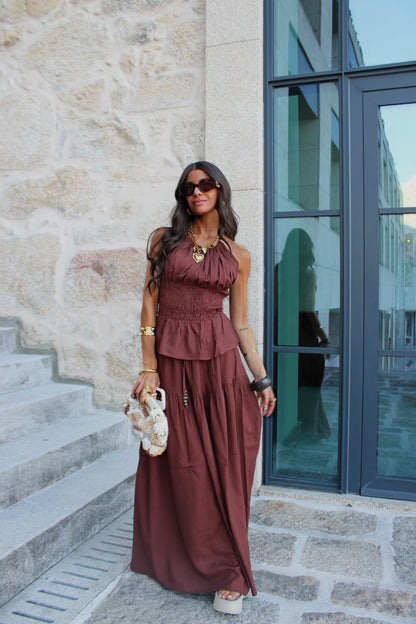 Chocolate Co-ord Set: Long Skirt & Top