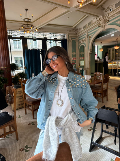Soft Blue Denim Jacket with Bold Studs