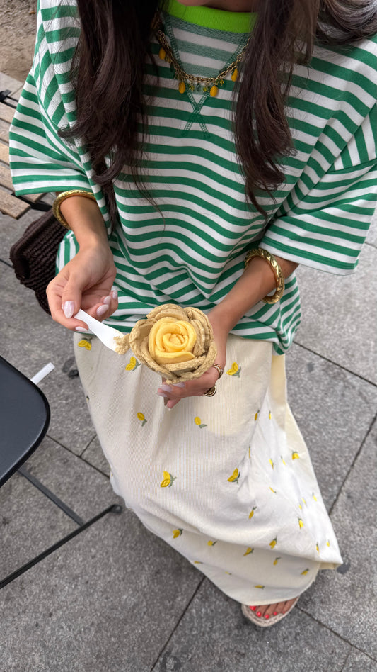 Pastel Lemon Midi Skirt