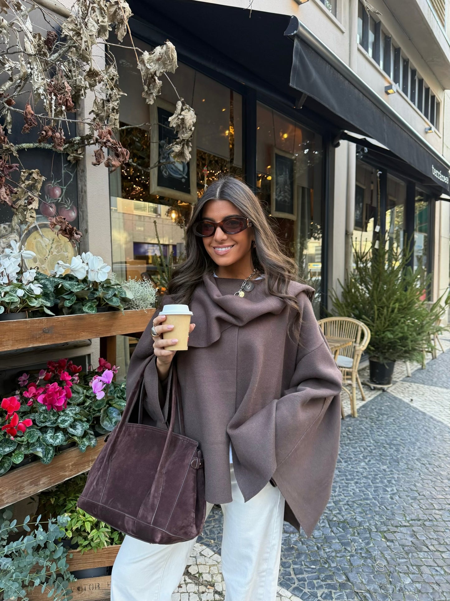 Scarf-Integrated Soft Knit Coat