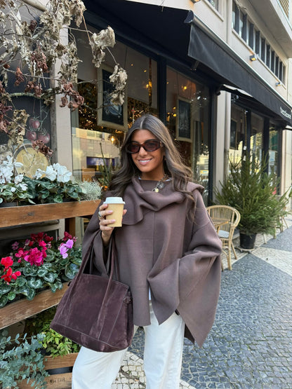 Scarf-Integrated Soft Knit Coat