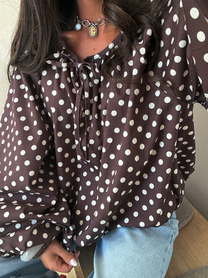 Polka Dot Balloon Blouse in Brown