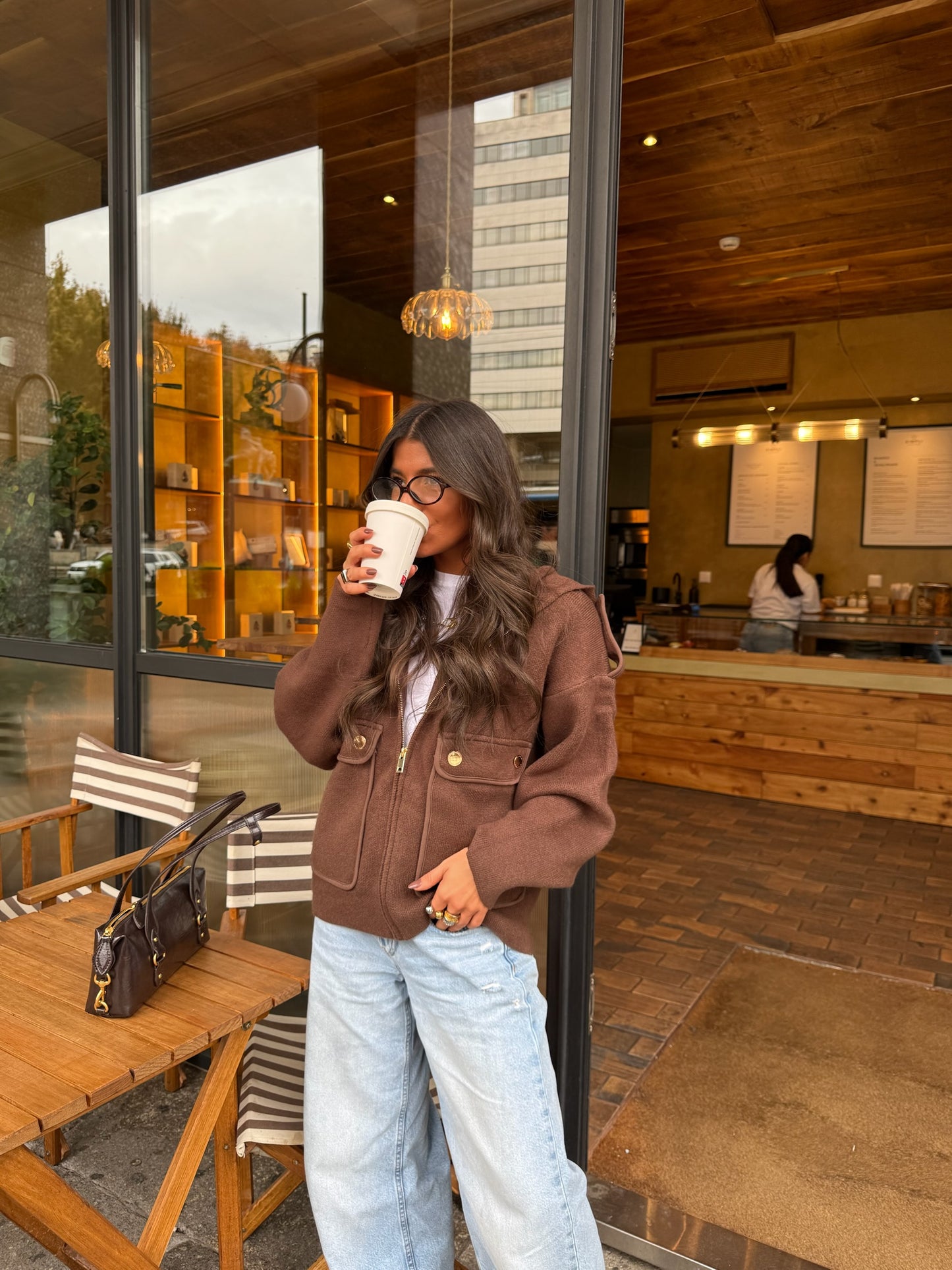 Wool & Cashmere Hooded Jacket in Brown