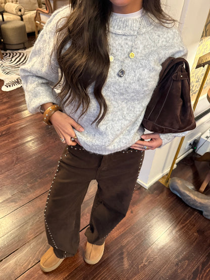 Brown Studded Wide-Leg Pants
