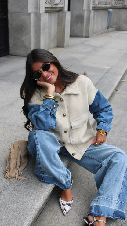 Double Knit Jacket with Denim Sleeves