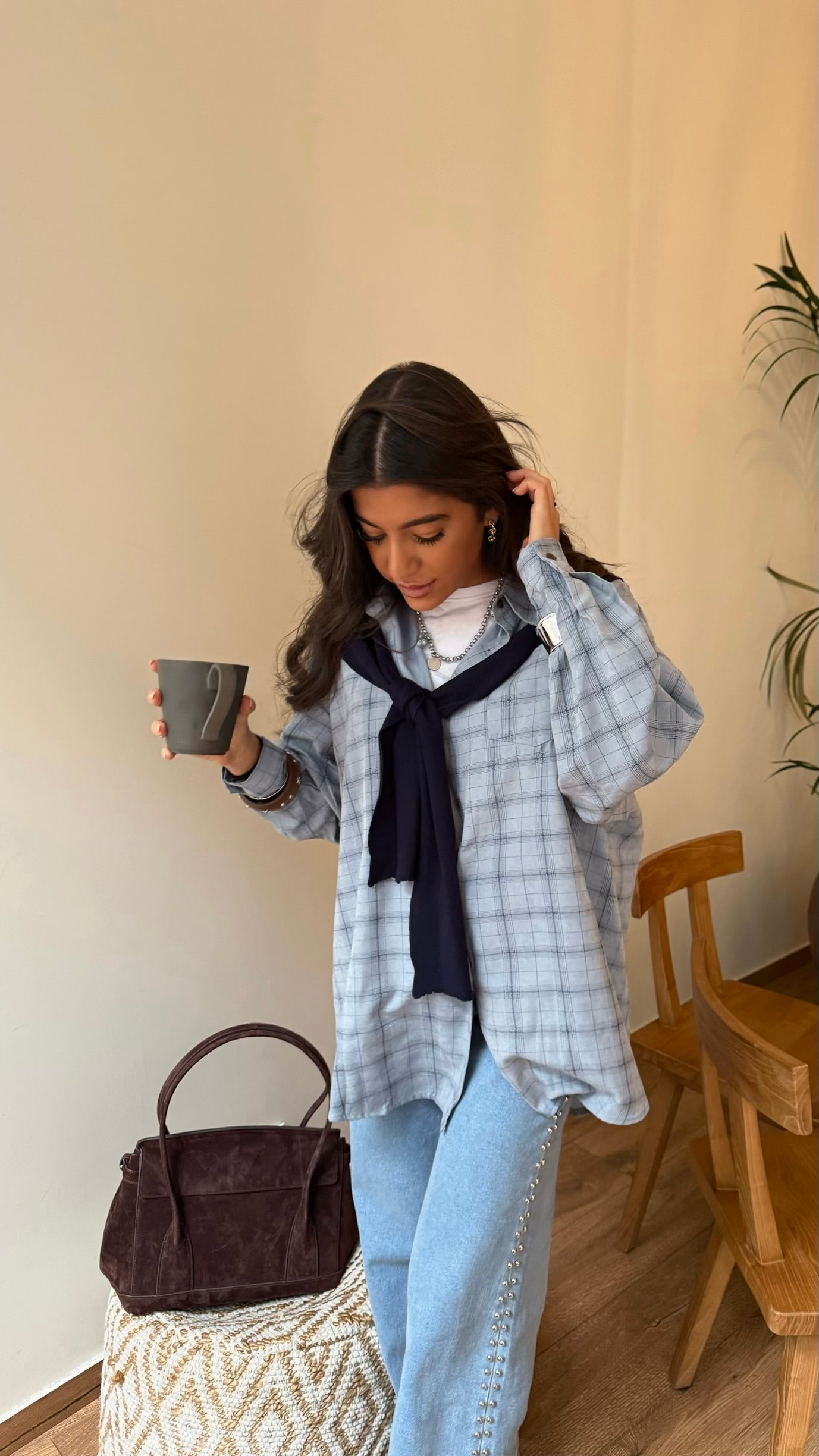 Two-in-One Shirt in Baby Blue (w/ satin lining)