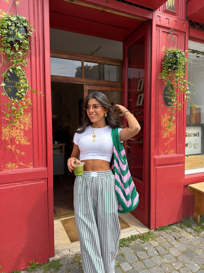 Pink & Green Striped Relaxed Pants