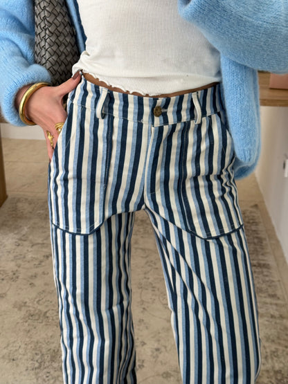 Blue Striped Pants with Front Pockets