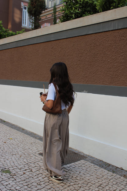 Brown Vichy Balloon Pants