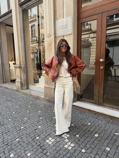 Studded Eyelet Jacket in Terracotta