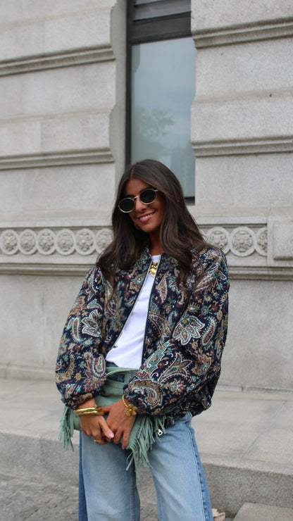 Paisley Bomber Jacket - Blue Tones